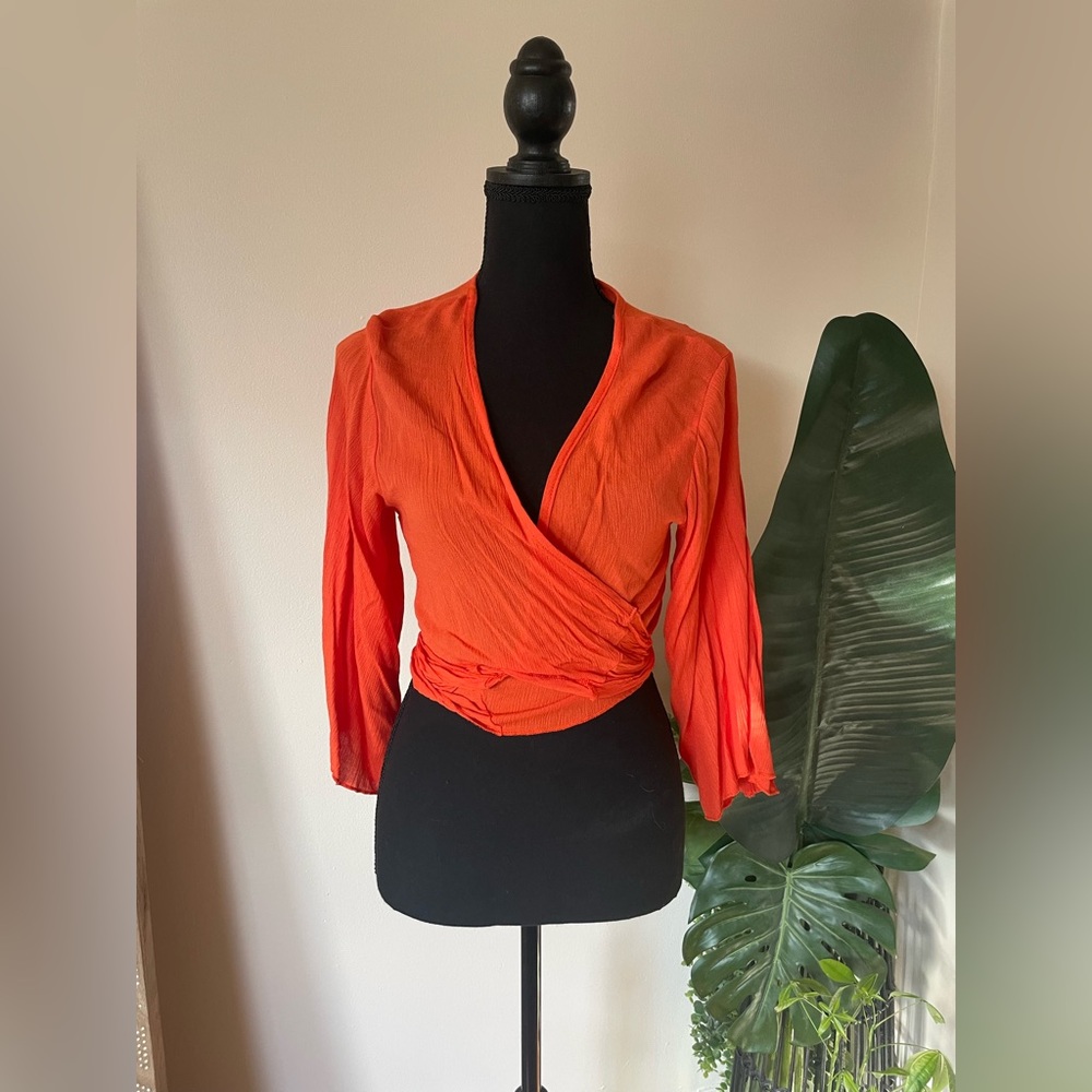 Windsor Wrap-Style Long Sleeve Bright Orange Top